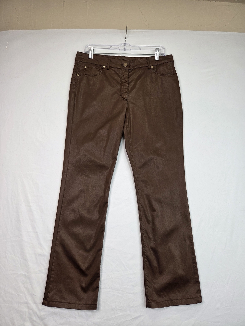 Escada Brown Coated Jeans Pants Size 42 EU US 10 Slim Straight Made in Italy